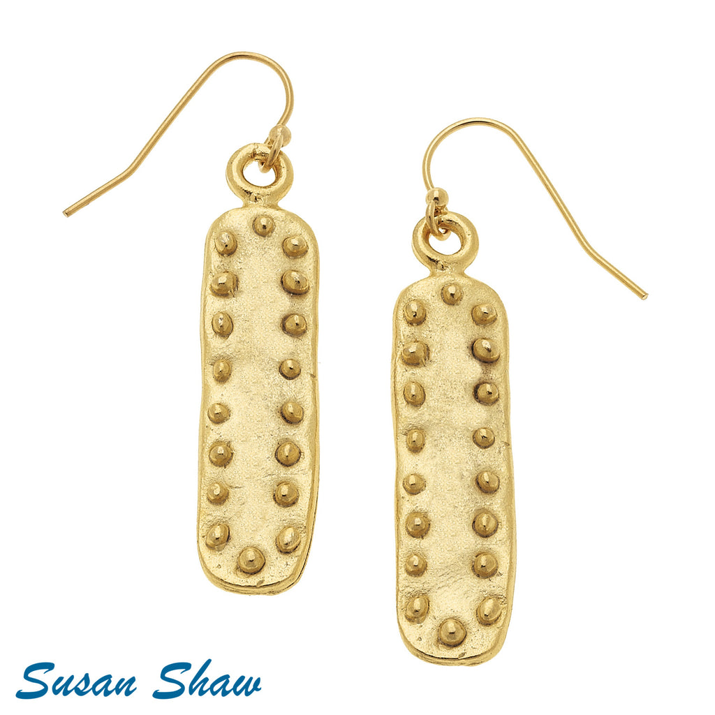 Susan Shaw - Handcast Gold Bar with Dots Earrings