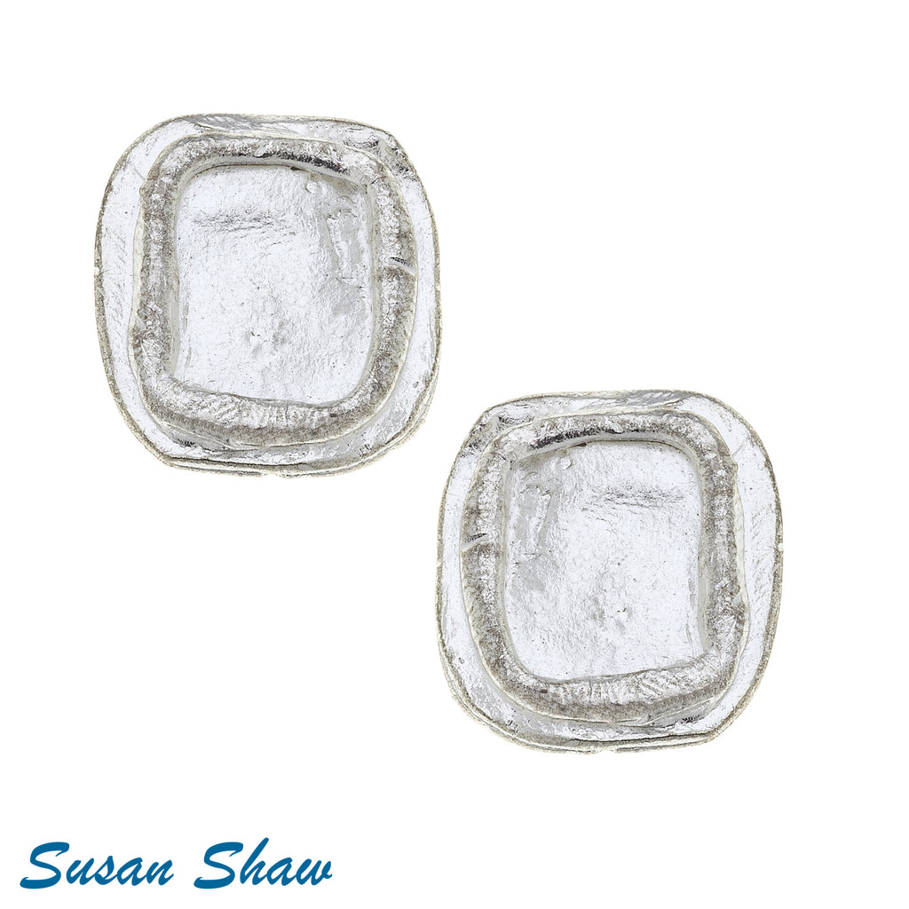 Susan Shaw - Handcast Silver Rectangle Clip Earrings