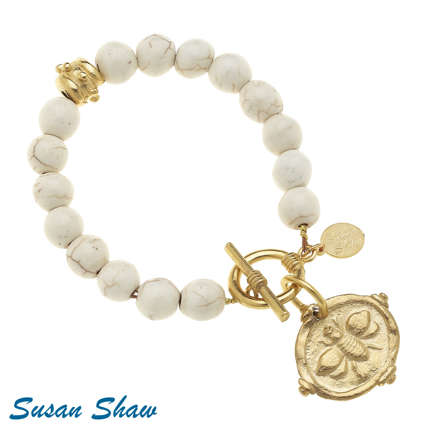 Susan Shaw - Gold Bee Intaglio Stone Bracelet