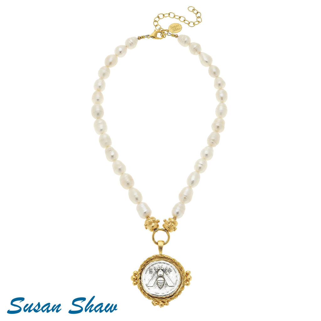 Susan Shaw - Roman Bee Coin Pearl Necklace