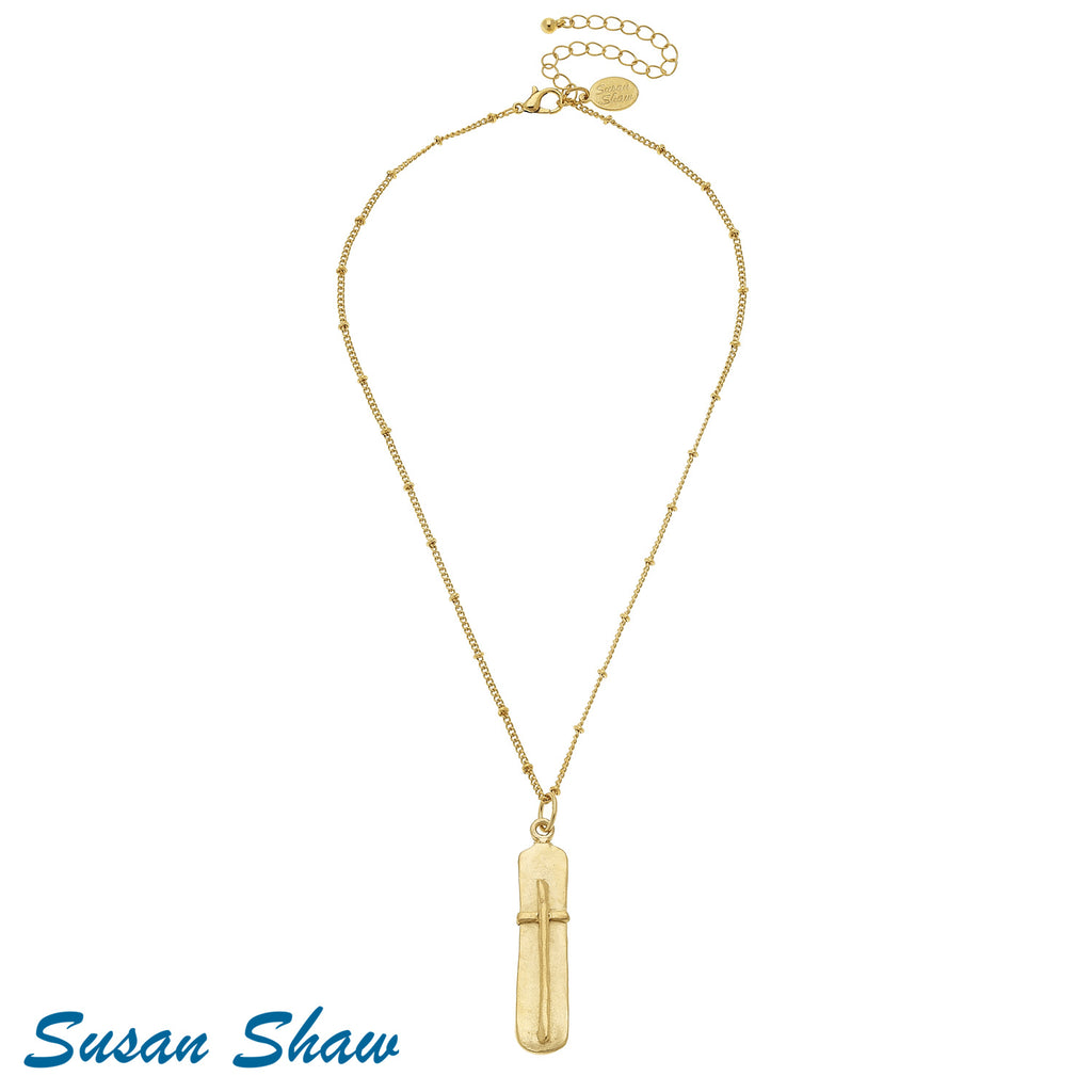 Susan Shaw - Dainty Bar Cross Necklace