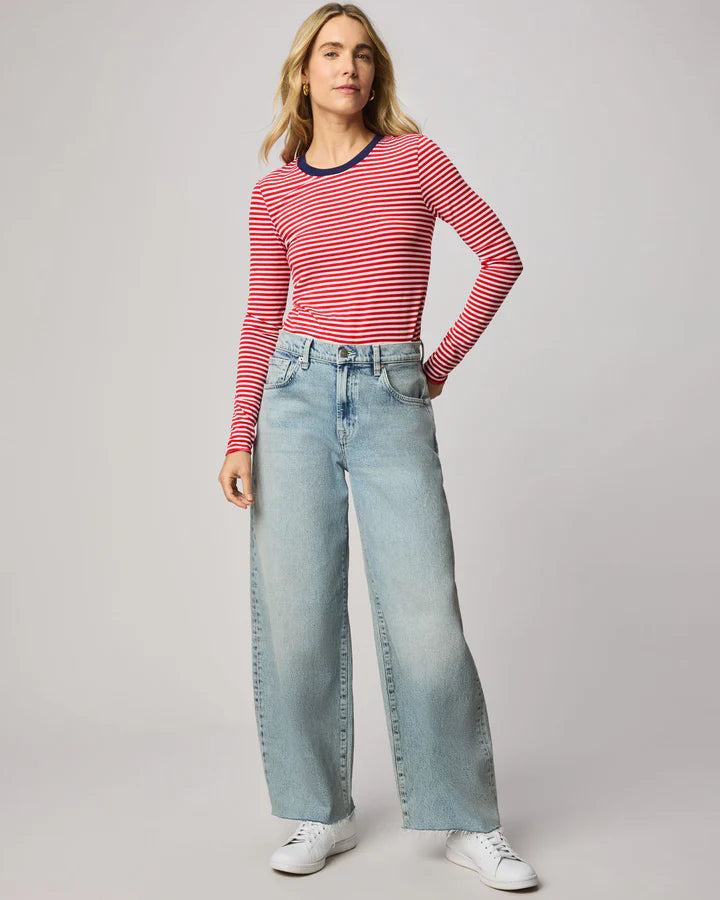 Splendid -Striped Bamboo Long Sleeve Tee / Navy and Rouge