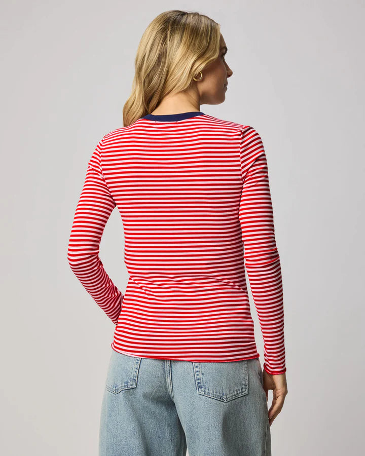 Splendid -Striped Bamboo Long Sleeve Tee / Navy and Rouge