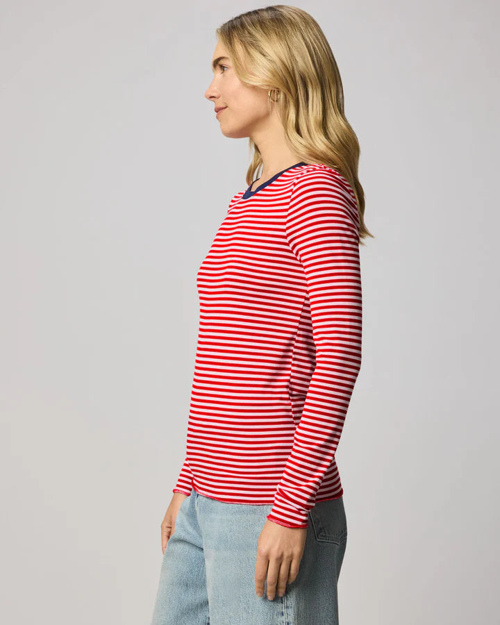 Splendid -Striped Bamboo Long Sleeve Tee / Navy and Rouge