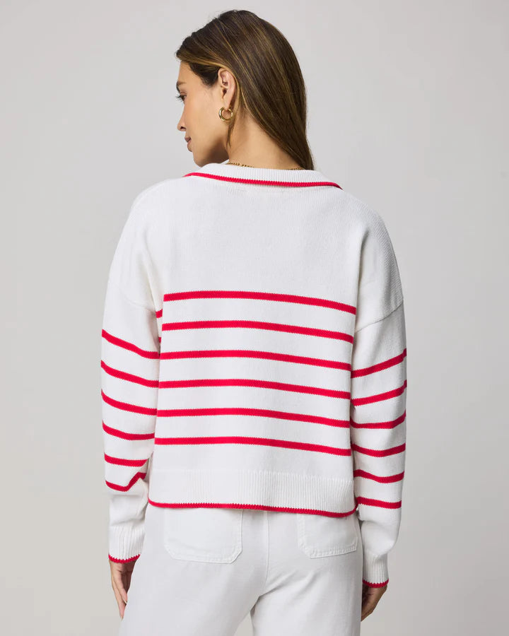 Splendid - Arden Striped Polo Sweater / White and Rouge