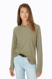 Dylan - Shane Raw Edge Raglan With Snap Cuff / Jade / Vintage White