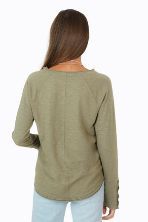 Dylan - Shane Raw Edge Raglan With Snap Cuff / Jade / Vintage White
