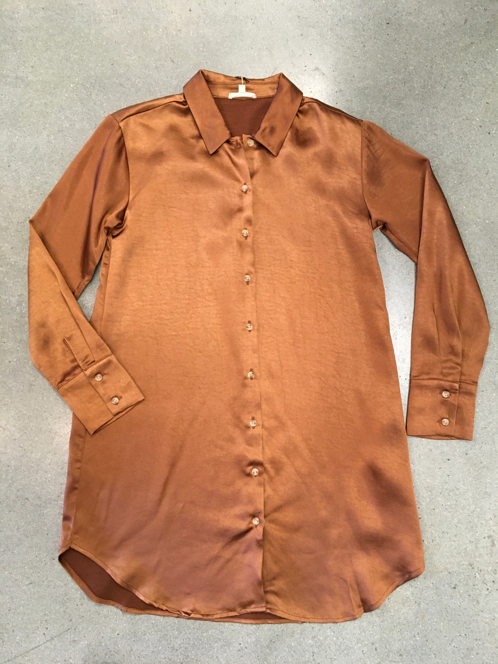 Mystree - Button Down Satin Shirt Dress/ Copper