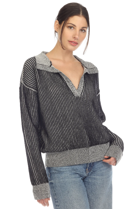 Hello Nite - Cleo Johnny Collar Sweater / Natural Black