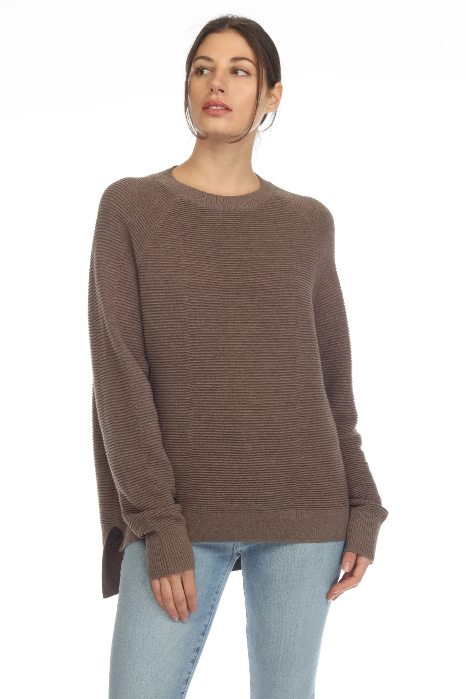 Hello Nite - Harlow Hi-Lo Crew Sweater / Dark Khaki