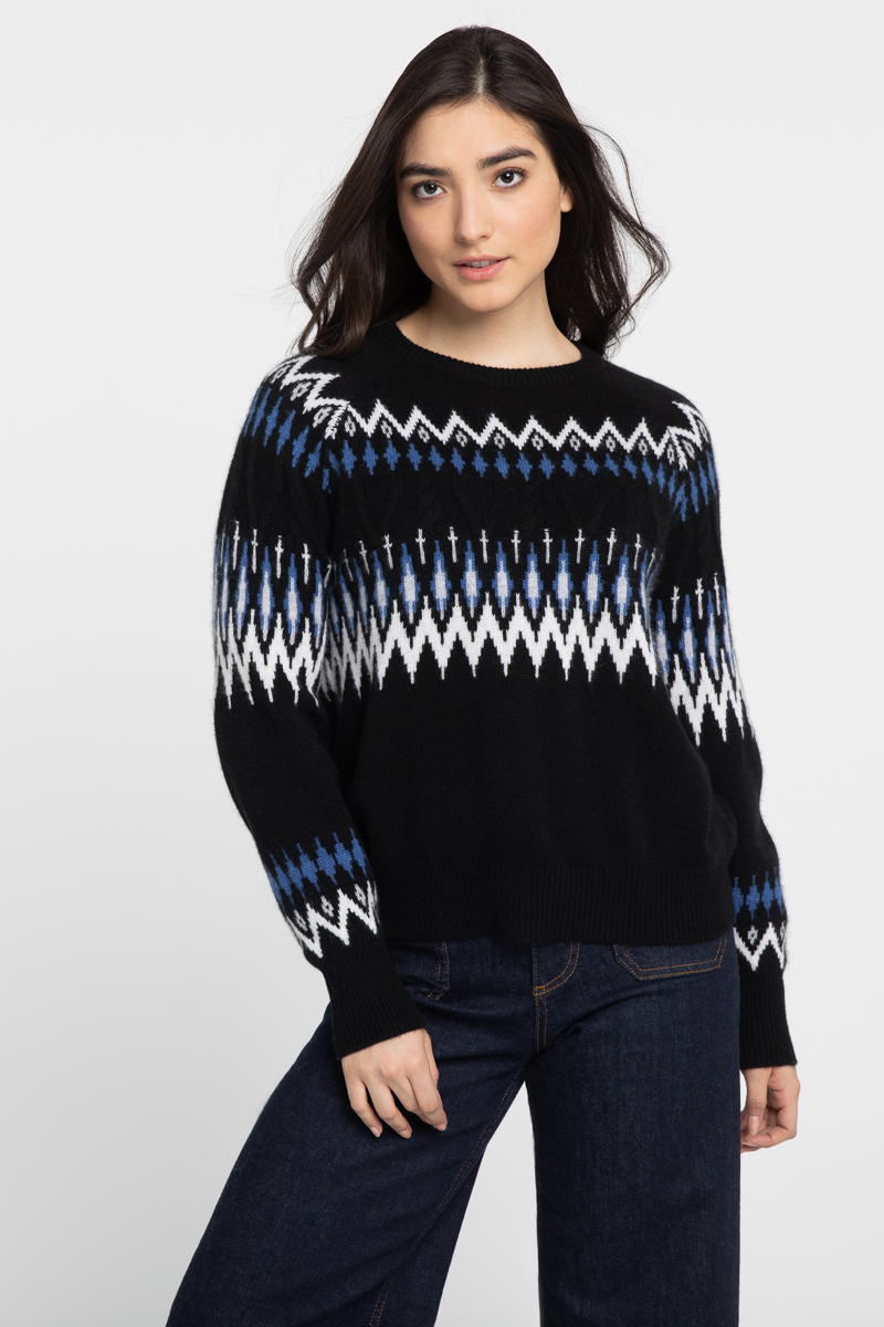 Kinross - Slouchy Alpine Crew Sweater / Black Multi
