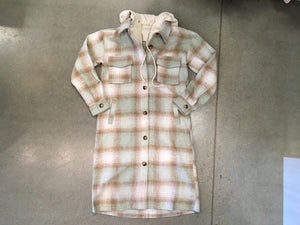 Mystree - Twofer Hoodie Plaid Long Jacket / Mint