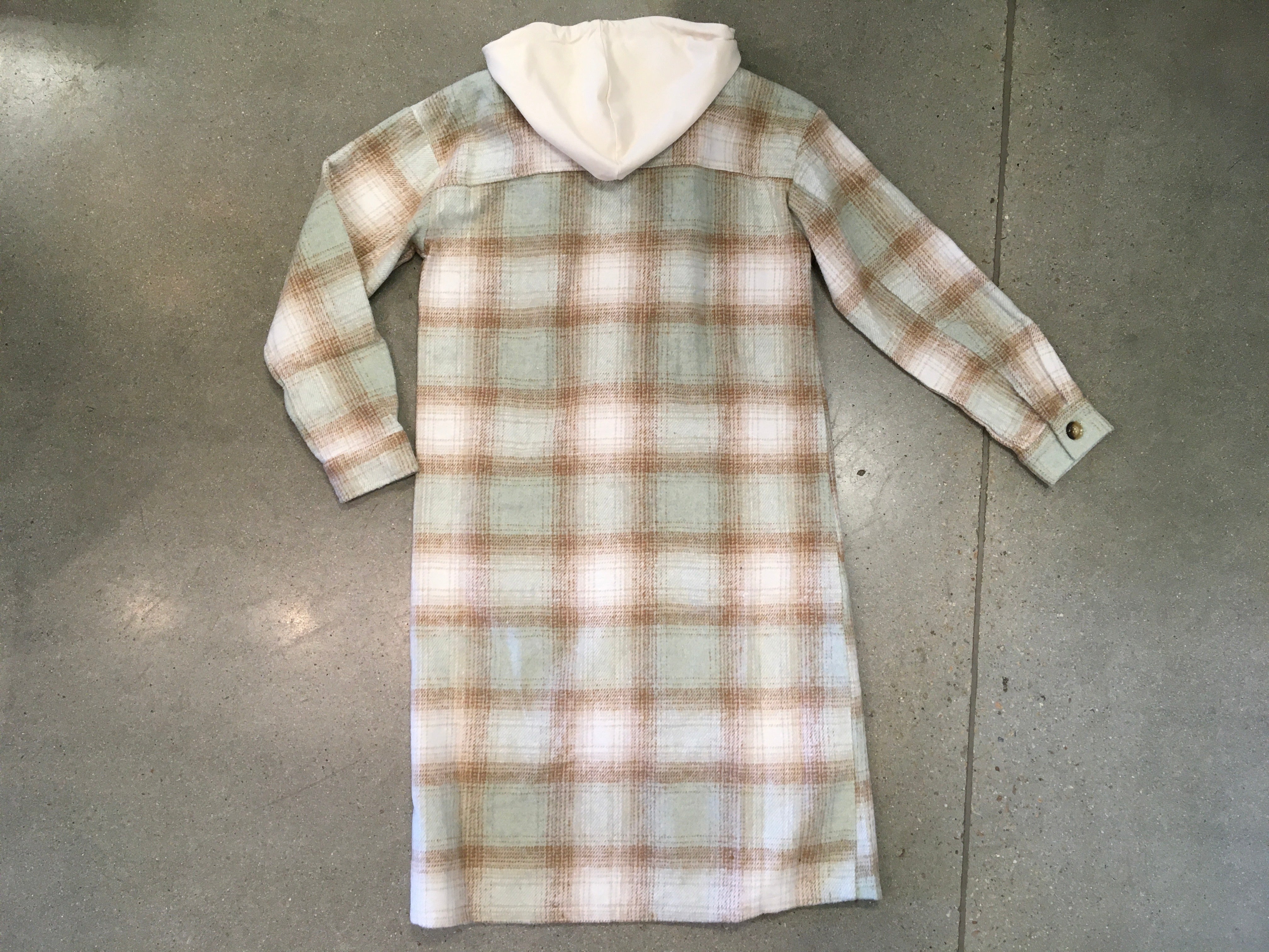 Mystree - Twofer Hoodie Plaid Long Jacket / Mint