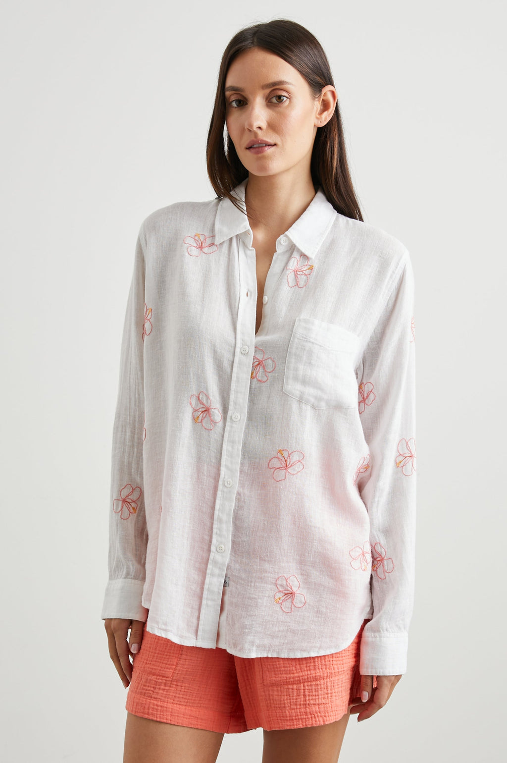 Rails - Charli Shirt / Hibiscus Embroidery