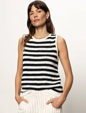 Sanctuary - Crochet Shell Sweater / Chalk/Black Stripe