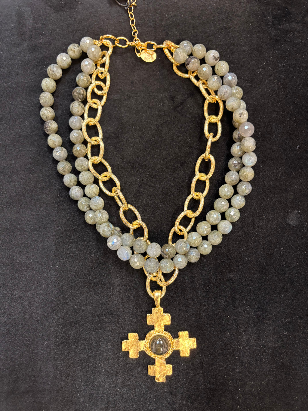 Susan Shaw - Cross 3-Row Labradorite Necklace