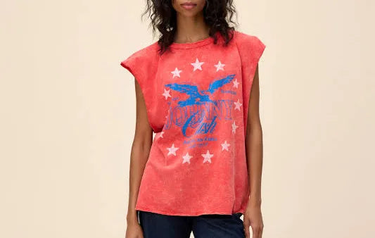Daydreamer - Johnny Cash Muscle Tank / Red Acid Wash