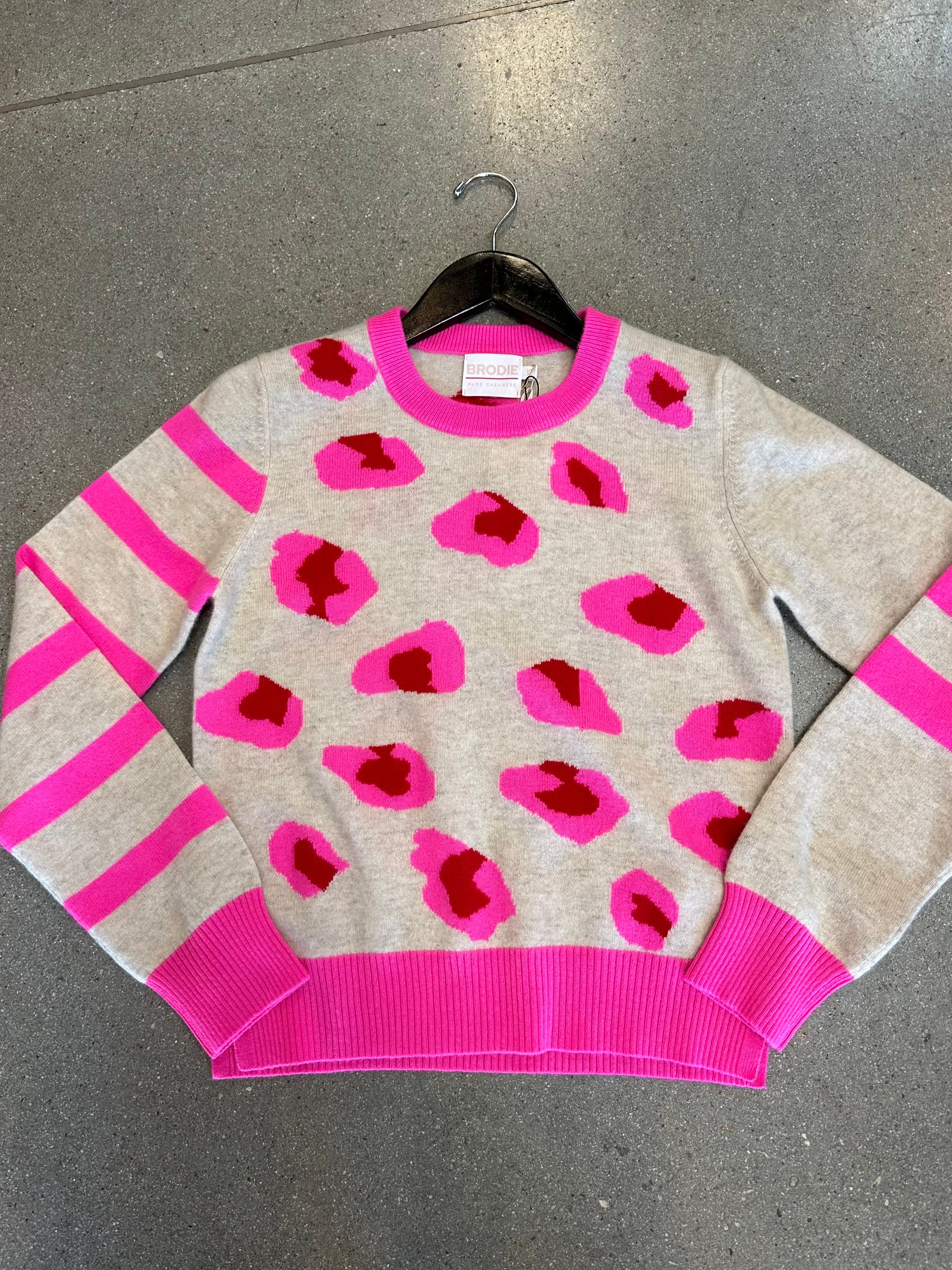Brodie - Libby Leopard Stripe Mix Crew / Cygnet Red and Pink