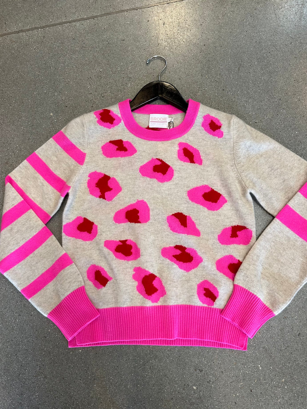 Brodie - Libby Leopard Stripe Mix Crew / Cygnet Red and Pink