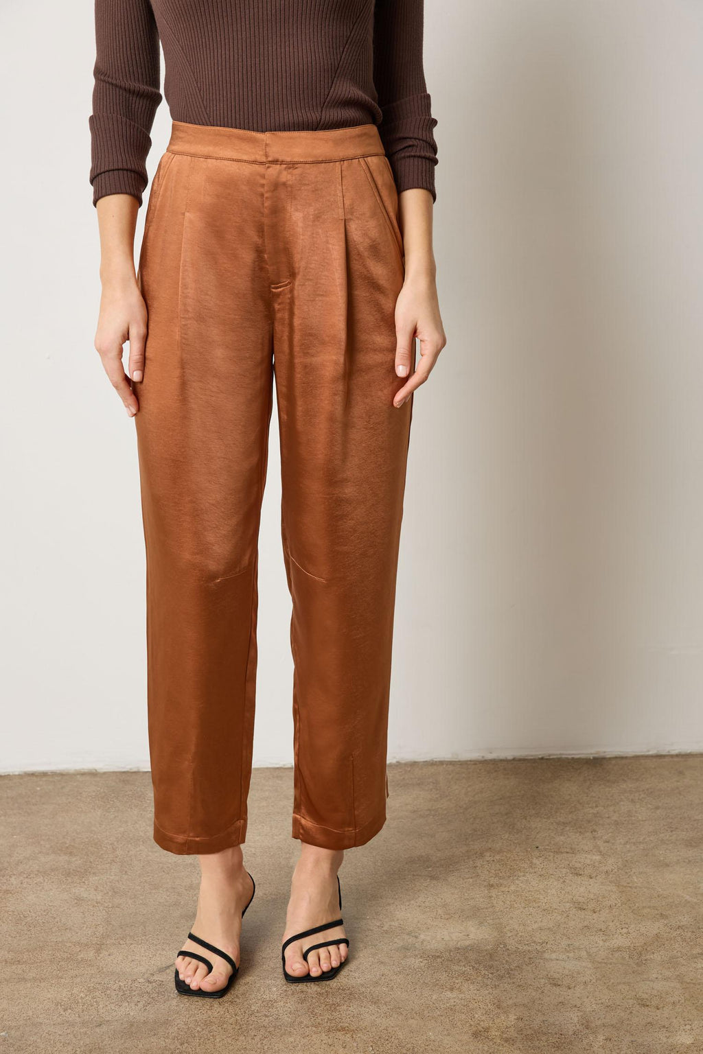 Lilla P - Satin Fly Front Pant / Copper
