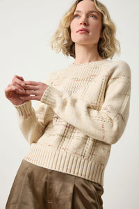 Lilla P - Open Stitch Crewneck Sweater / Eggshell Combo
