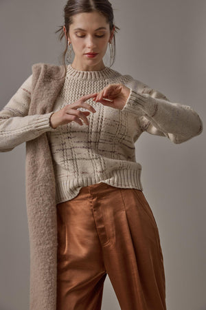 Lilla P - Open Stitch Crewneck Sweater / Eggshell Combo