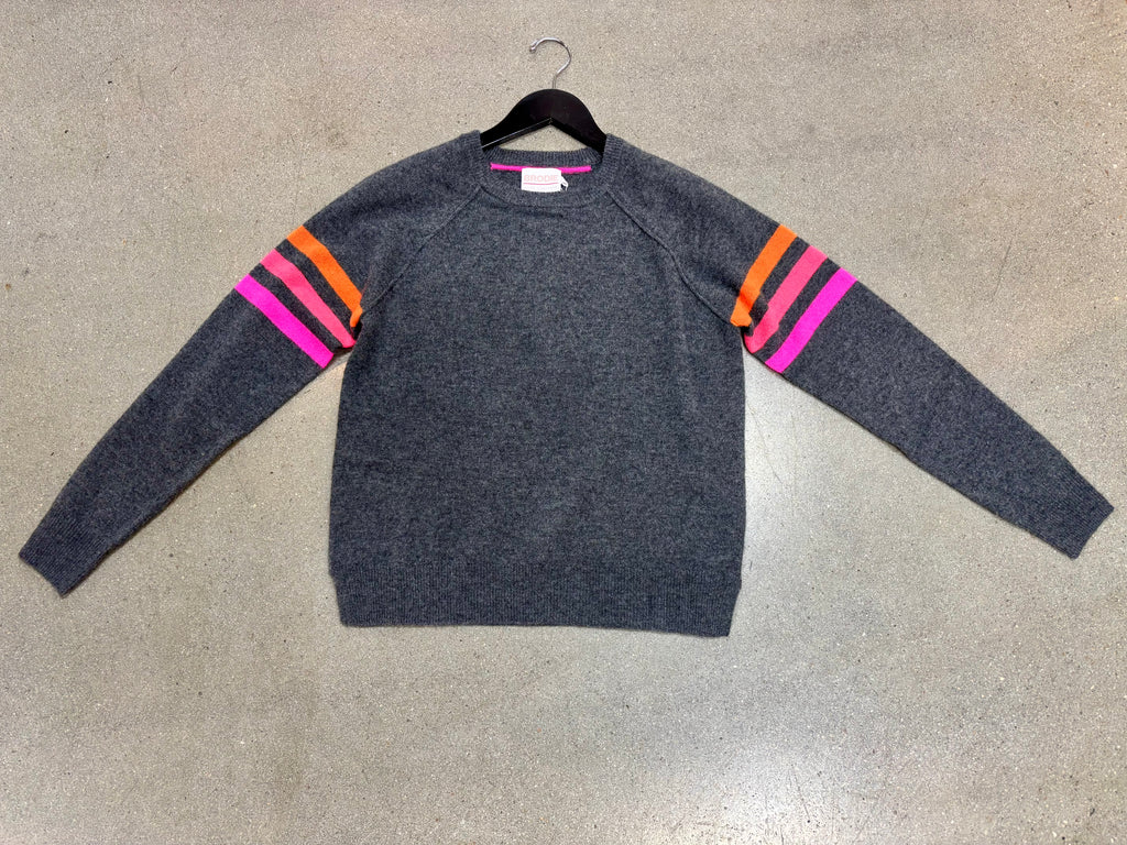 Brodie - Annie Stripe Crew Cashmere Sweater / Derby Grey