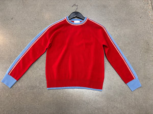 Brodie - Striped Sleeve Mini Cashmere Sweater / Red