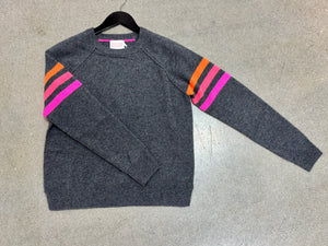 Brodie - Annie Stripe Crew Cashmere Sweater / Derby Grey