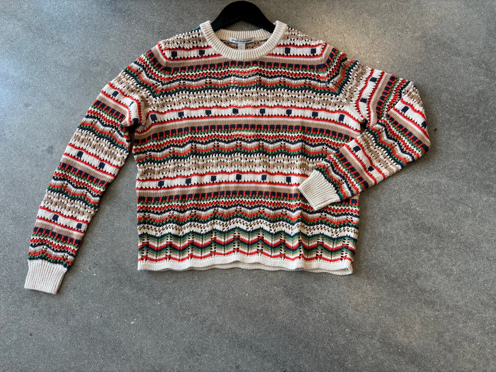 Autumn Cashmere - Pointelle Multi Stripe Crew / Natural Camel