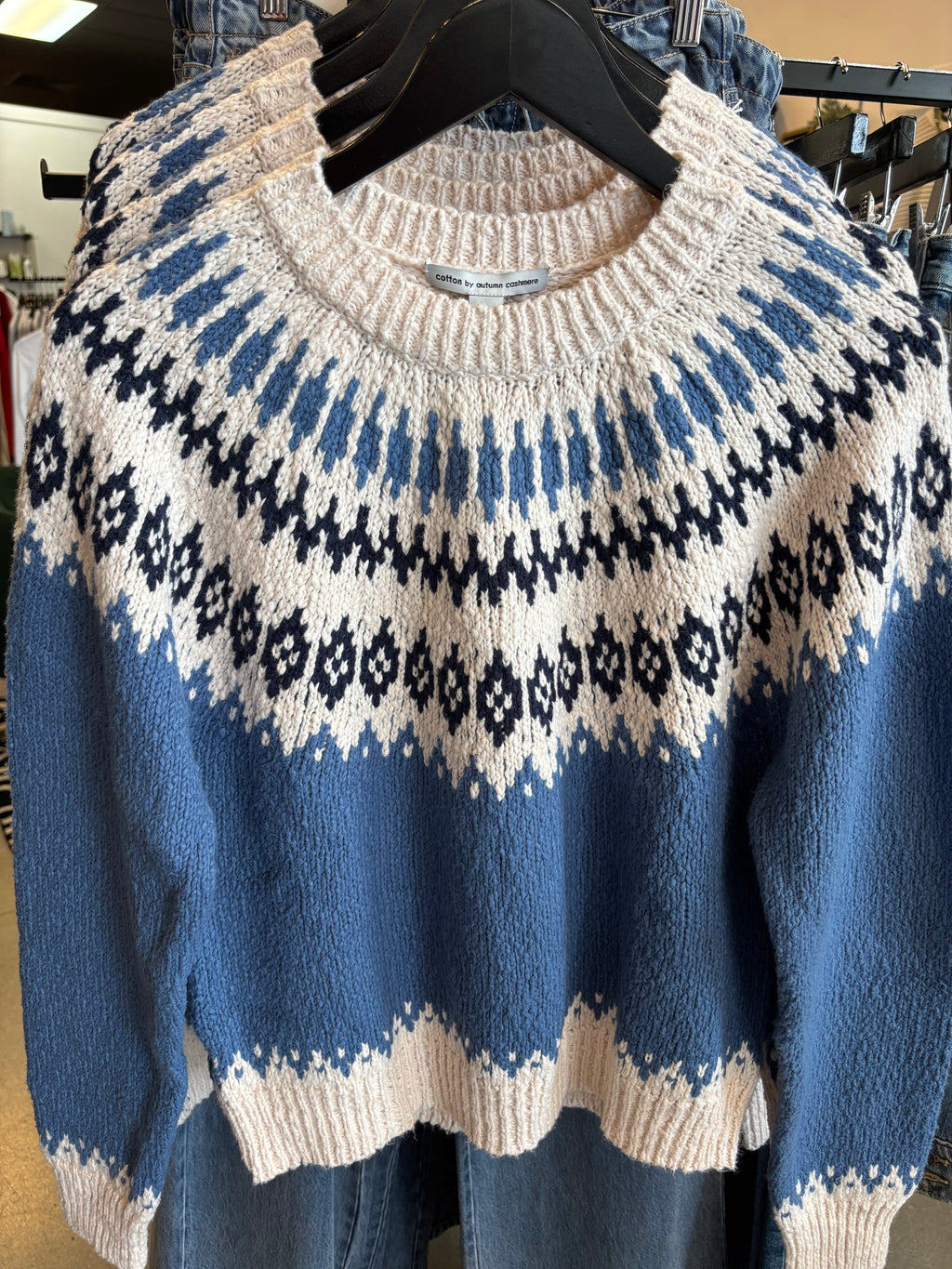 Autumn Cashmere - Chunky Fair Isle Crew / Bluestone