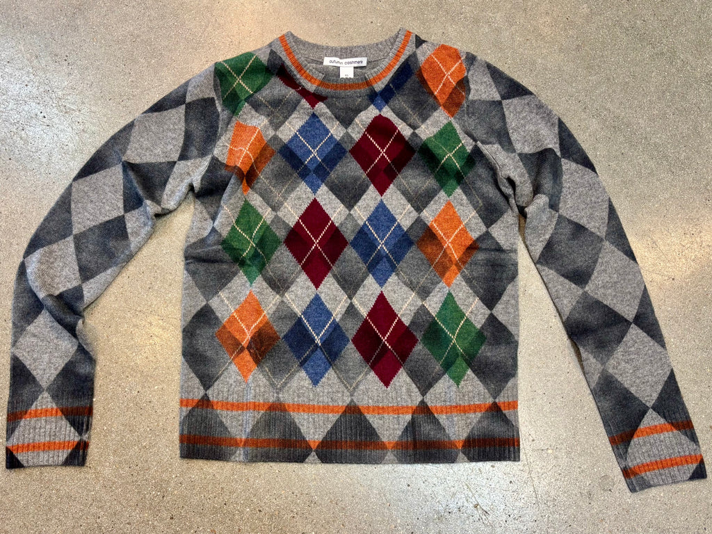 Autumn Cashmere - Inked Argyle Crew / Cement Combo