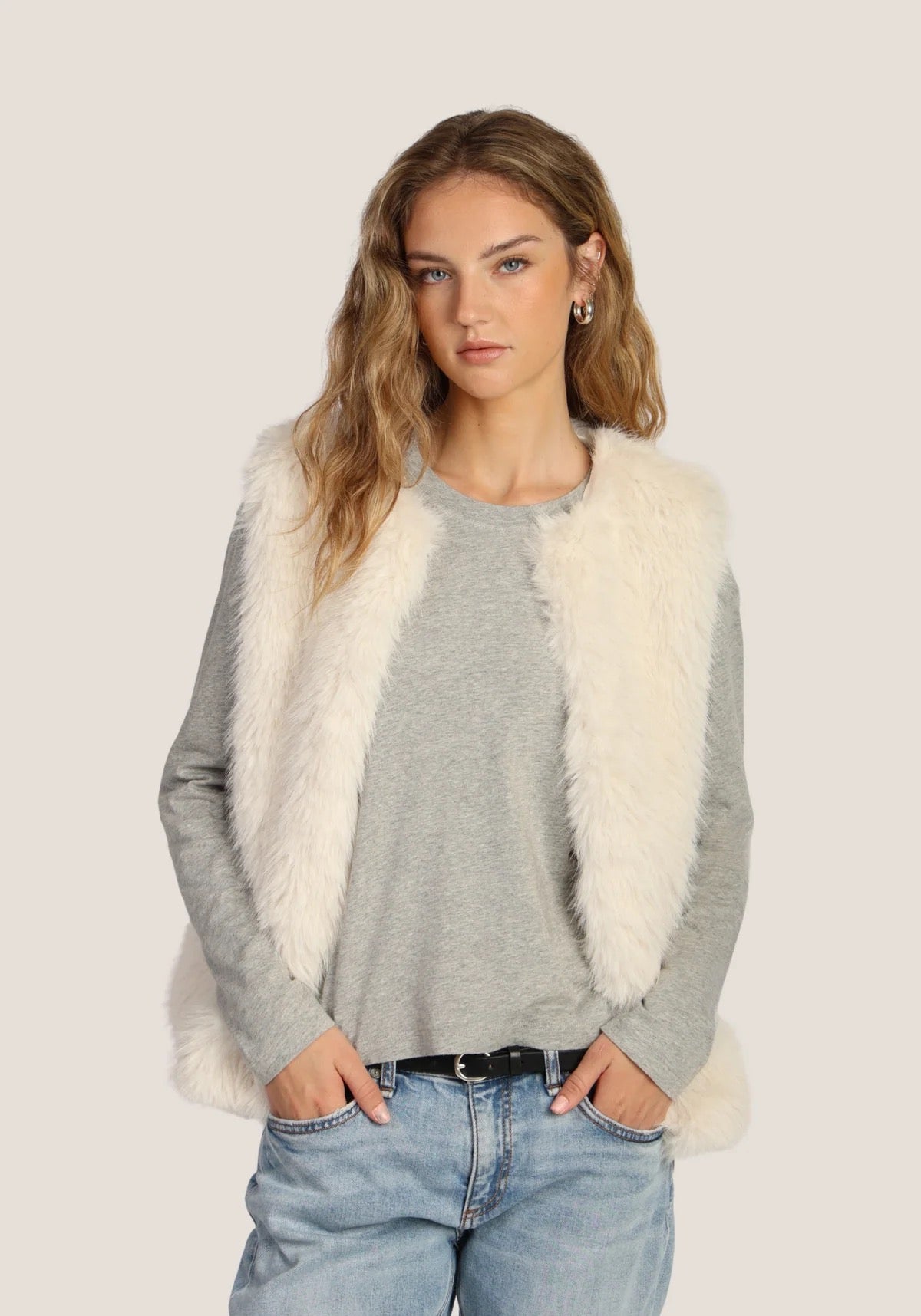 Dylan - Ava Vest Faux Fur Vest / Soft White
