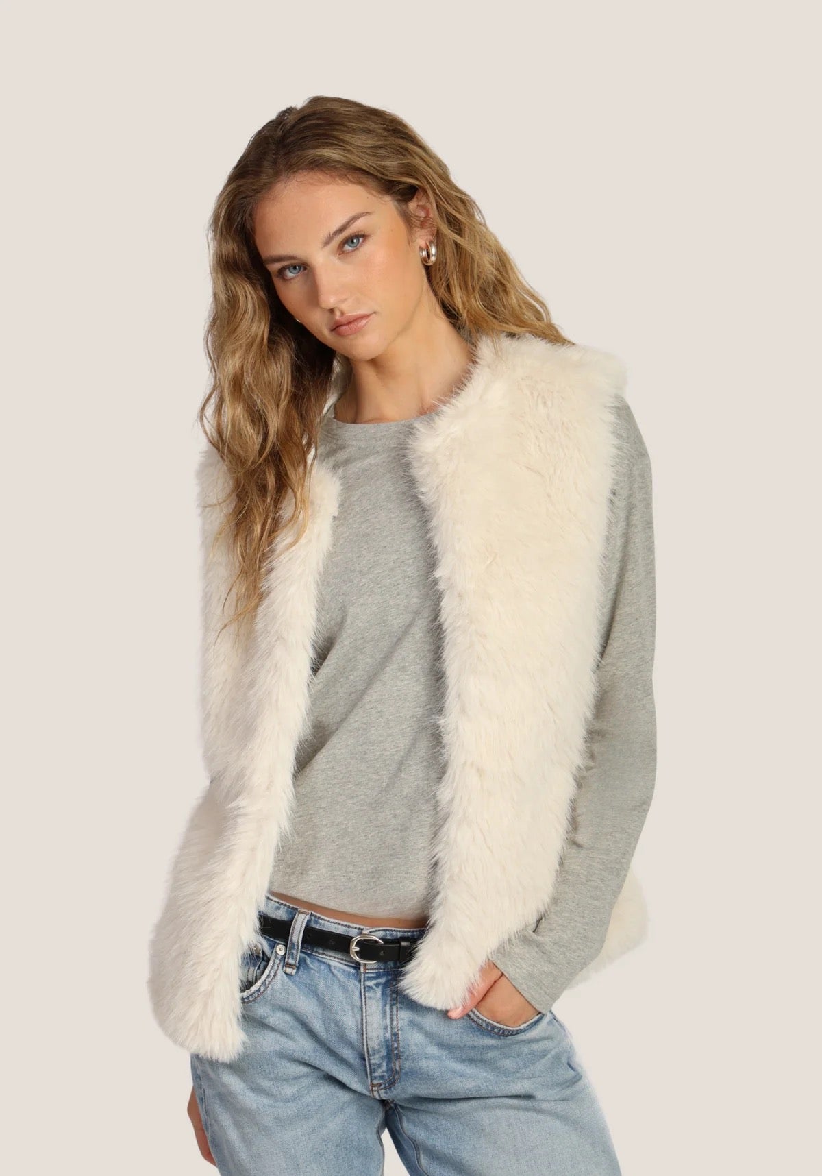 Dylan - Ava Vest Faux Fur Vest / Soft White