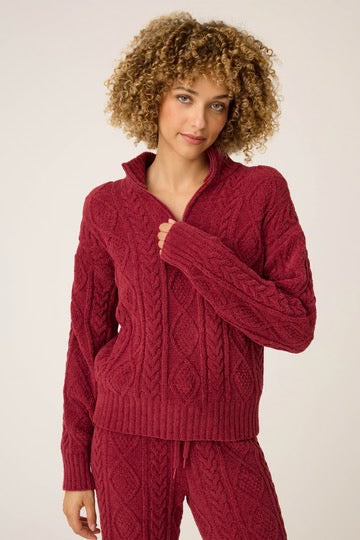 PJ Salvage - Chenille Cozy Cable Quarter Half Zip / Port