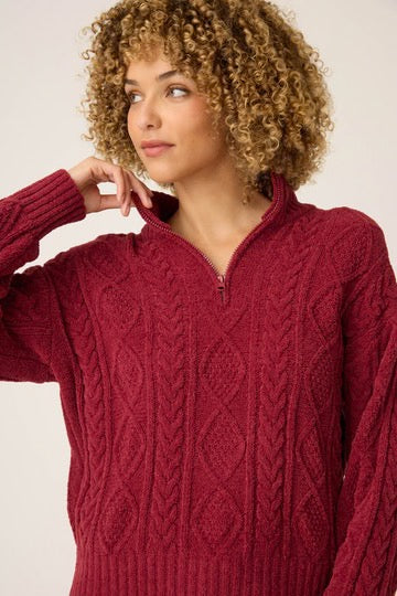 PJ Salvage - Chenille Cozy Cable Quarter Half Zip / Port
