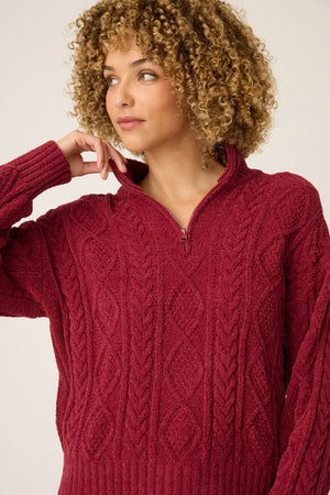 PJ Salvage - Chenille Cozy Cable Quarter Half Zip / Port