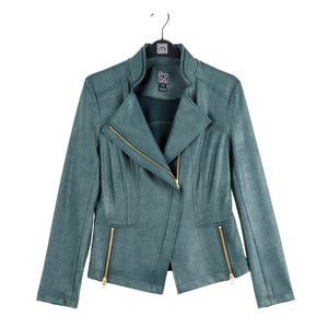 Clara Sunwoo - Liquid Faux Leather Moto Jacket / Hunter Green