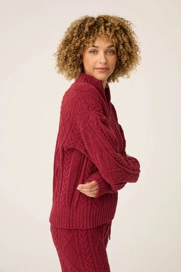 PJ Salvage - Chenille Cozy Cable Quarter Half Zip / Port