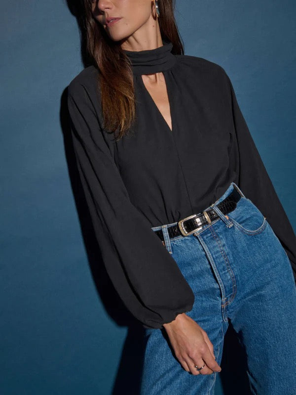 Nation - Rosalie Keyhole Blouse / Jet Black