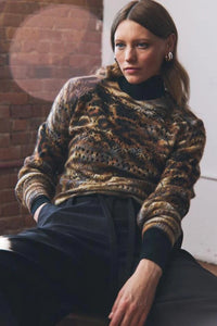 Autumn Cashmere - Animal Print Pointelle Crew / Neutral Combo