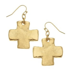 Susan Shaw -Square Cross Earrings / Gold