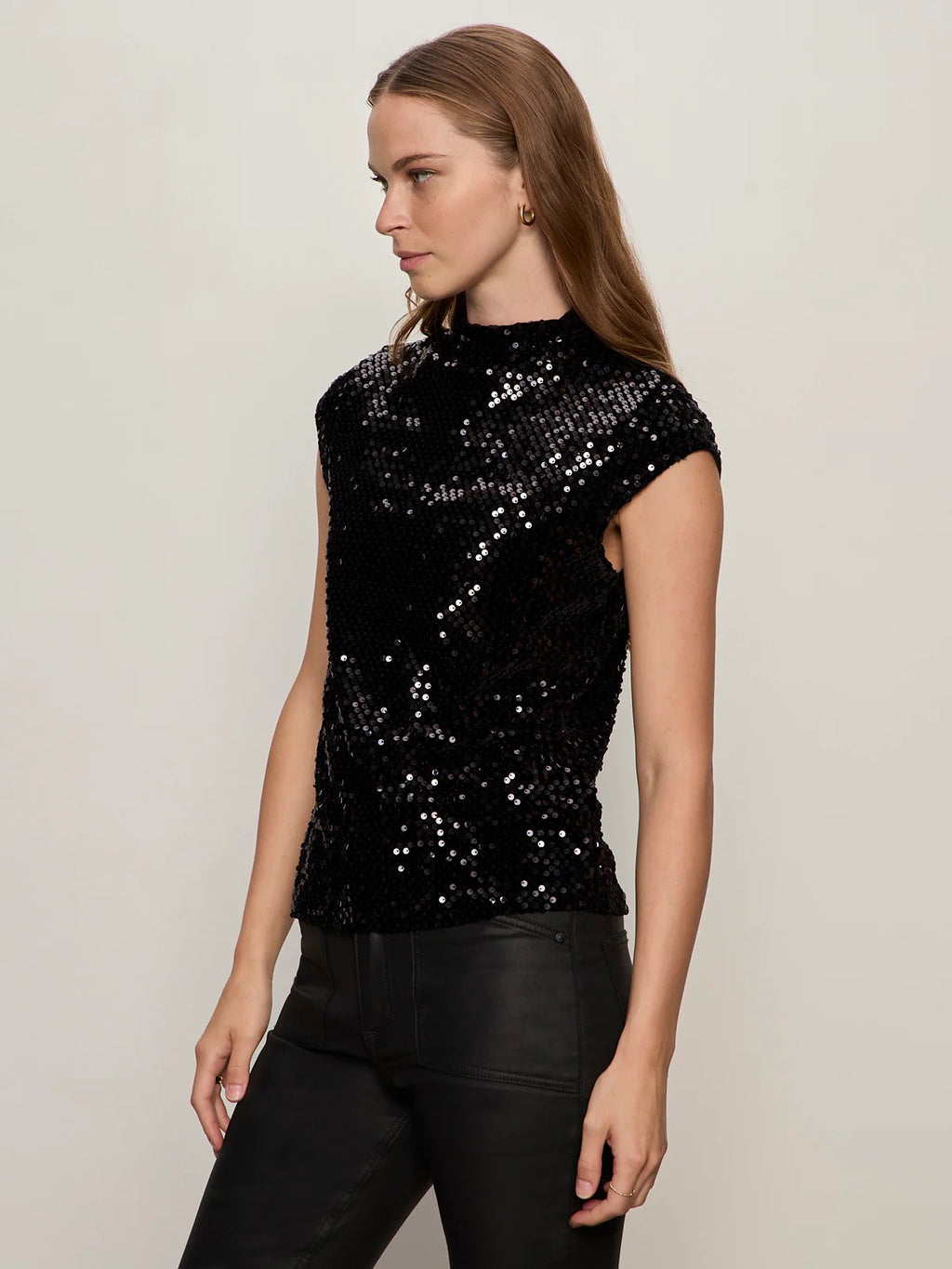 Sanctuary - Funnel Neck Sequin Top / Black