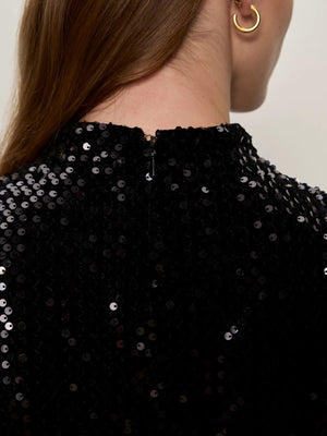 Sanctuary - Funnel Neck Sequin Top / Black