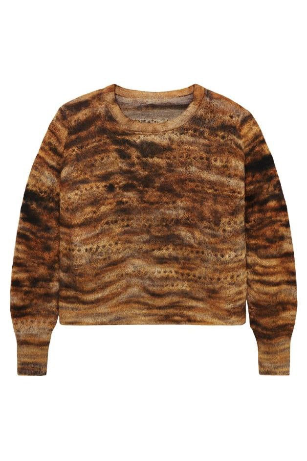 Autumn Cashmere - Animal Print Pointelle Crew / Neutral Combo