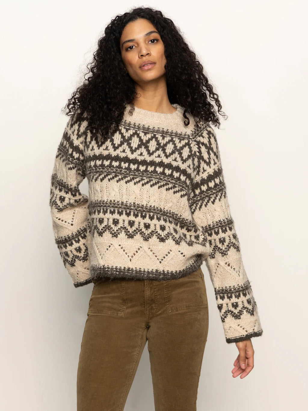 Sanctuary - Fairisle Crew Neck Sweater / Light Oak Multi