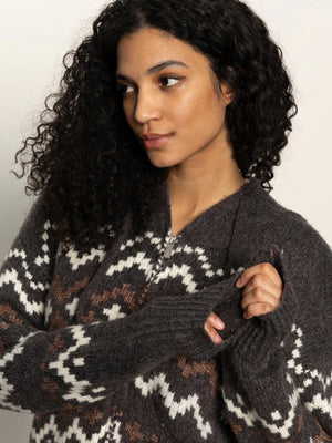 Sanctuary - Zip-up Fairisle Hoodie / Mocha