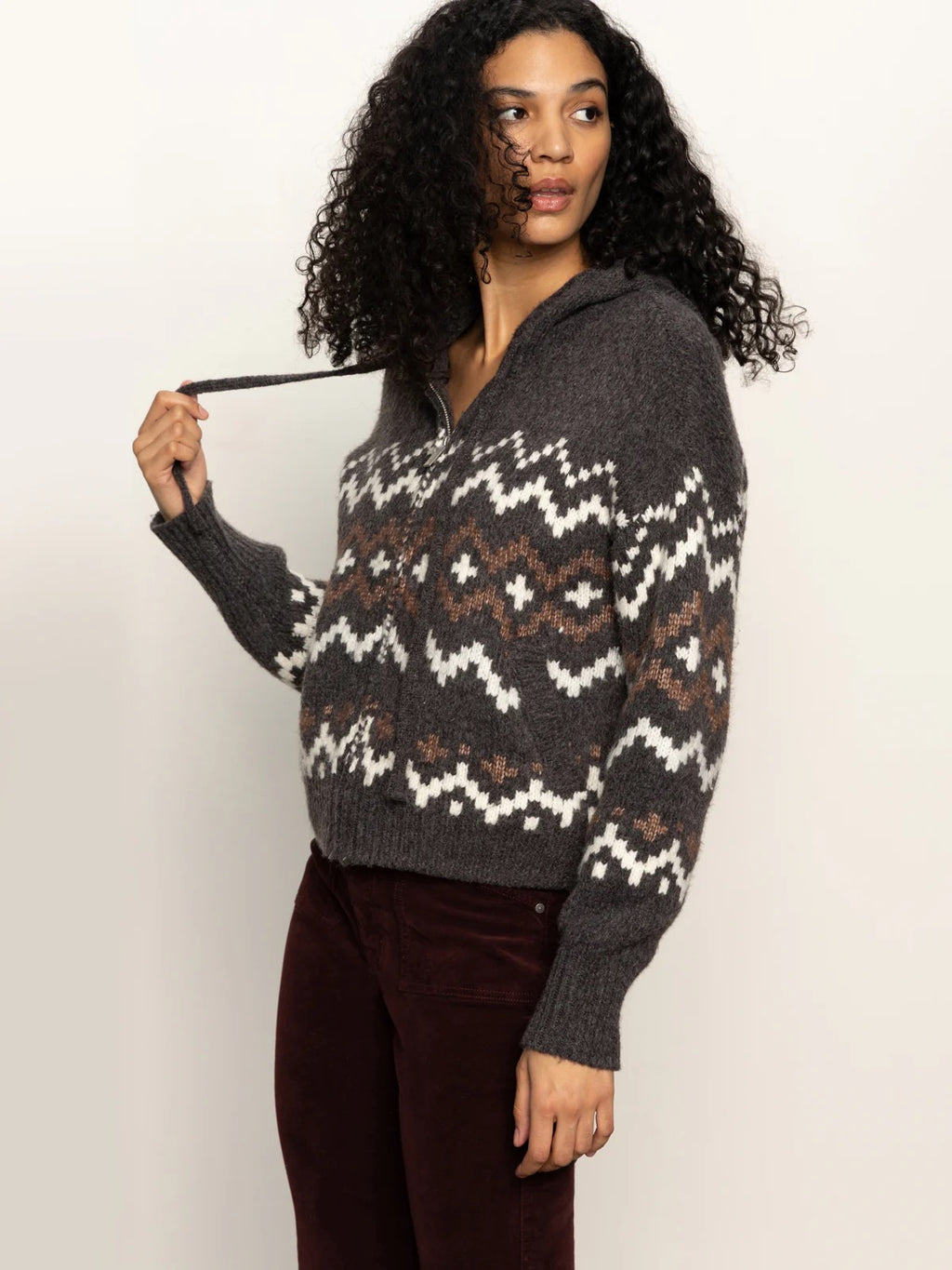 Sanctuary - Zip-up Fairisle Hoodie / Mocha