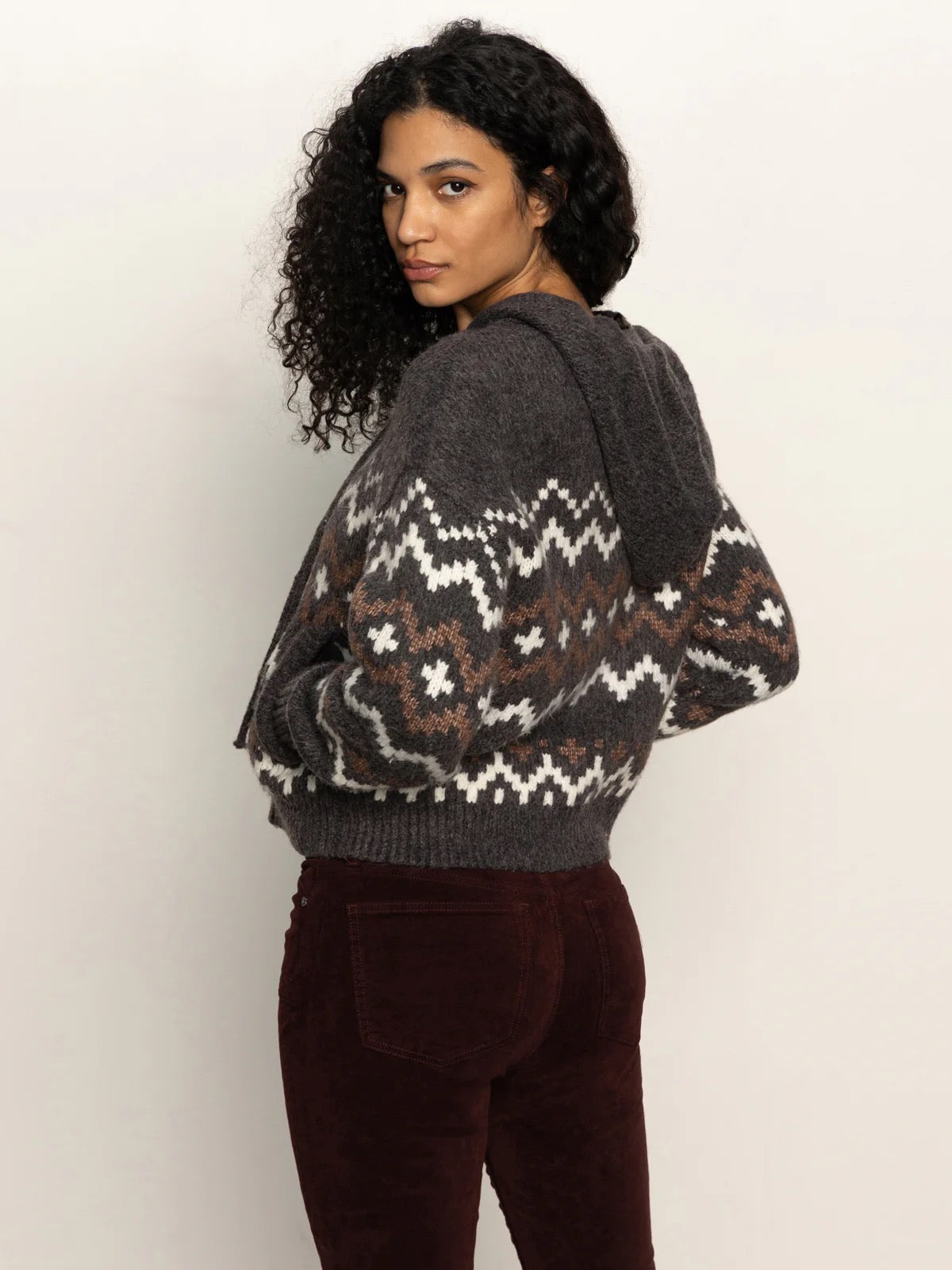 Sanctuary - Zip-up Fairisle Hoodie / Mocha