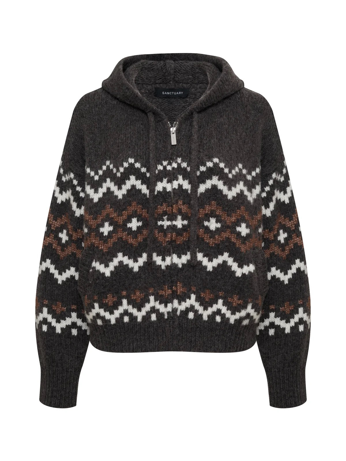 Sanctuary - Zip-up Fairisle Hoodie / Mocha
